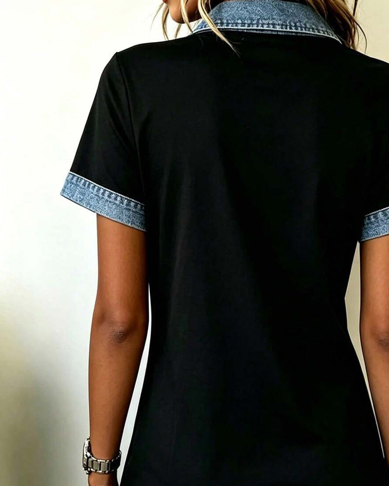 Robe Denim Panneaux Bloc De Couleur Droite