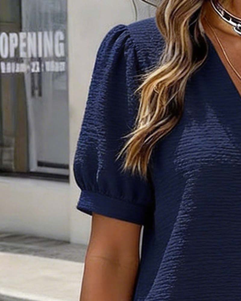 Robe Bulle Manche Col En V Bouton