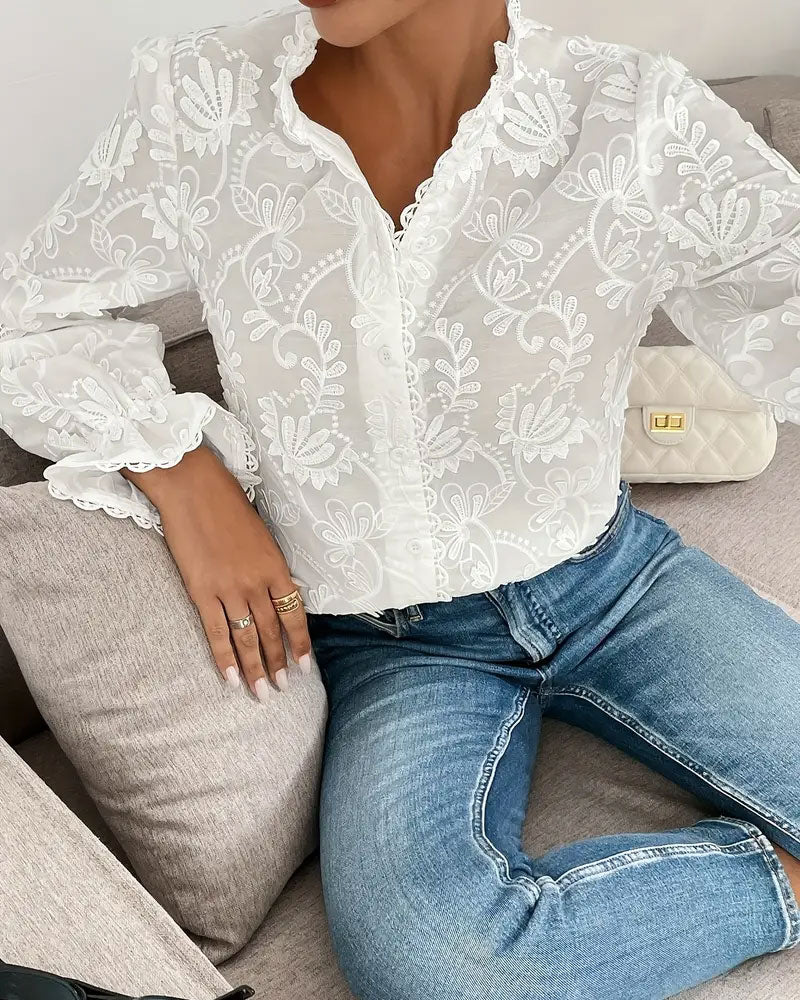 Blouse En Dentelle Brodée À Manches Longues