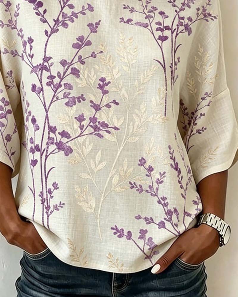 Blouse Col Rond Patchwork Lâche