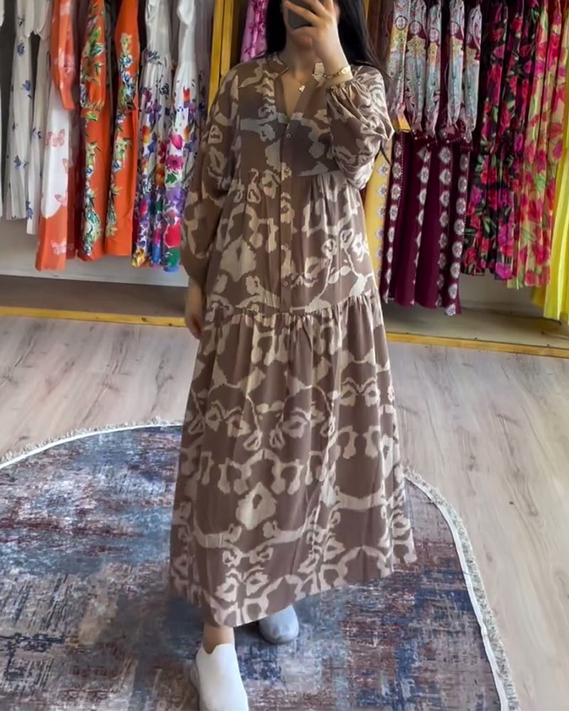 Robe ample imprimée surpiqûre boutonnée
