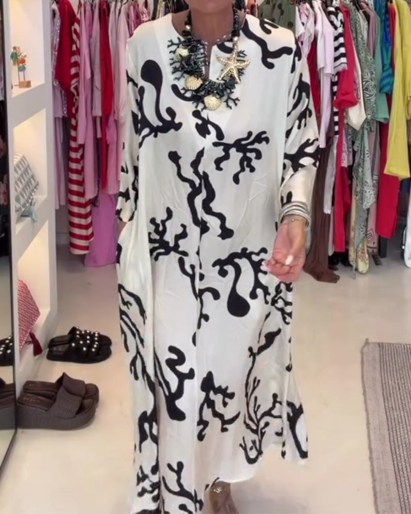 Robe Manches Longues Imprimé Vintage