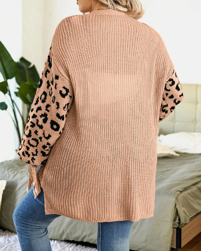 Cardigan Imprimé Léopard Manche Longue Patchwork