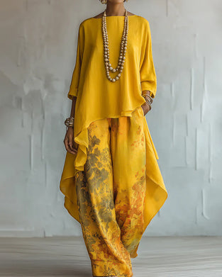 Ensemble Ourlet Asymétrique Haut Large Jambe Pantalon
