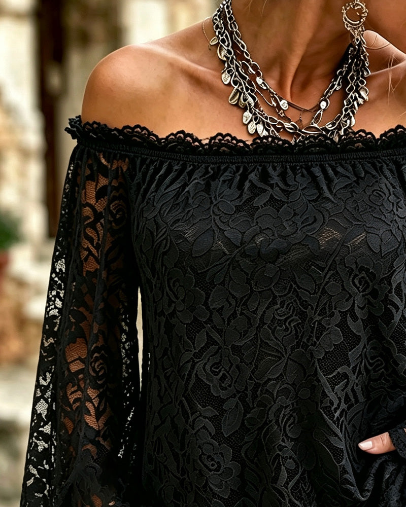 Haut Off-Shoulder Dentelle Patchwork Lâche