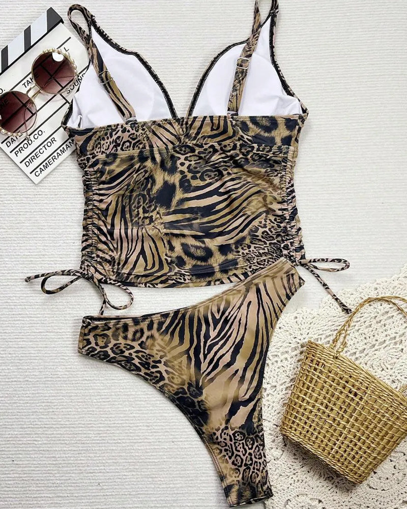 Bikini Lien Sangle Halter Léopard Imprimé