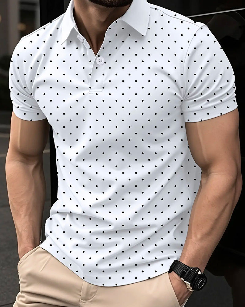 T-Shirt Décontracté À Col Polo Et Petits Pois