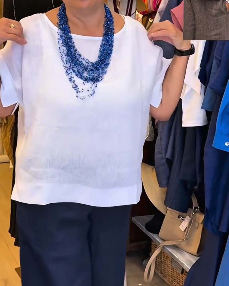 Blouse Col Rond Unie Droit Décontractée