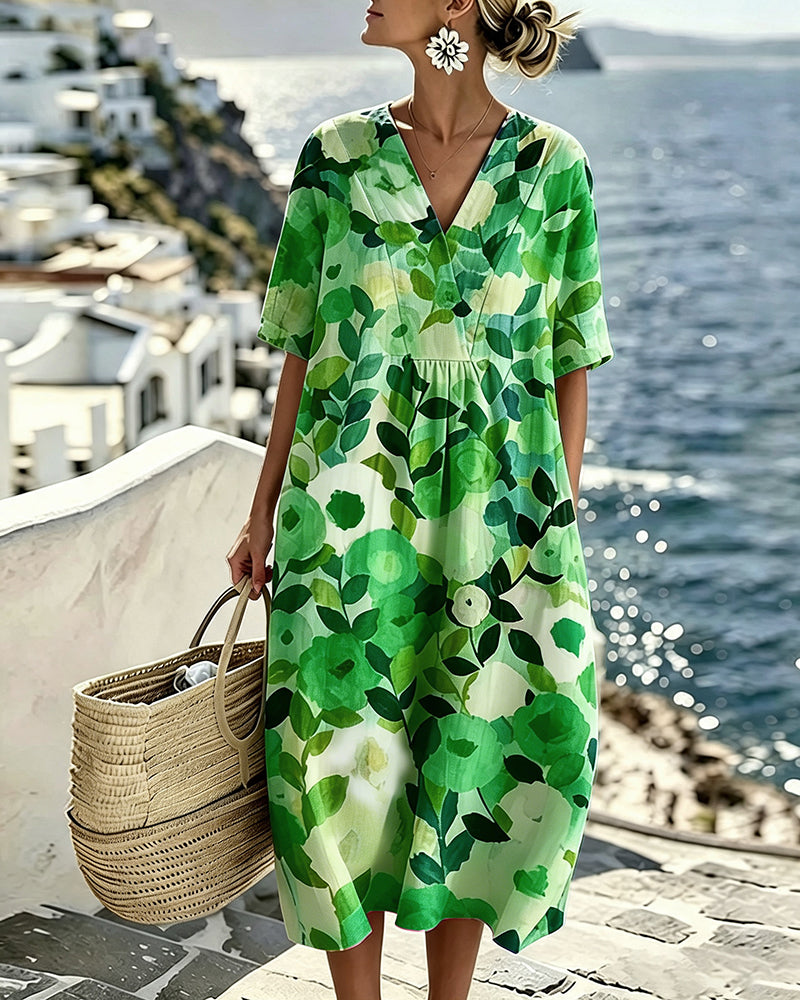 Robe Aquarelle Florale Col V