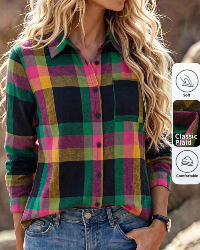 Blouse Col Pochette À Carreaux Chemise