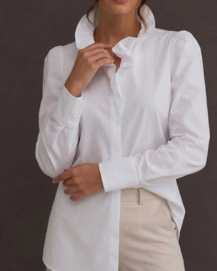 100% Coton Blouse Volant Garniture Manches Longues Manches Ballon