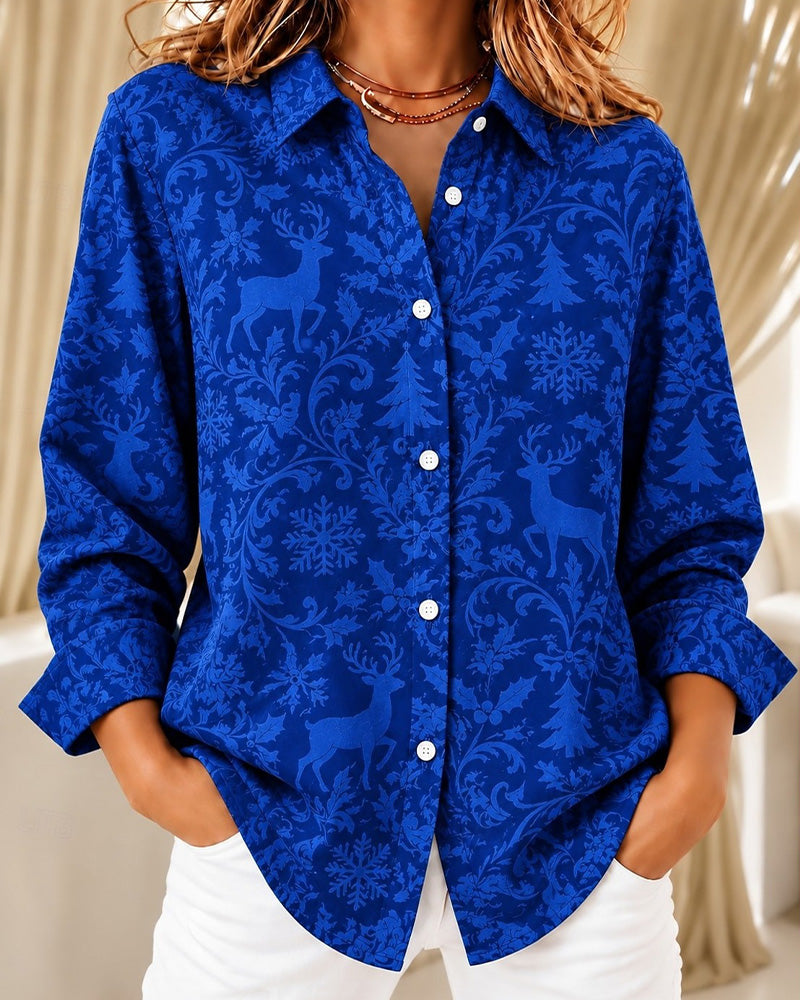 Chemise Noël Élan Flocon De Neige Imprimé Revers