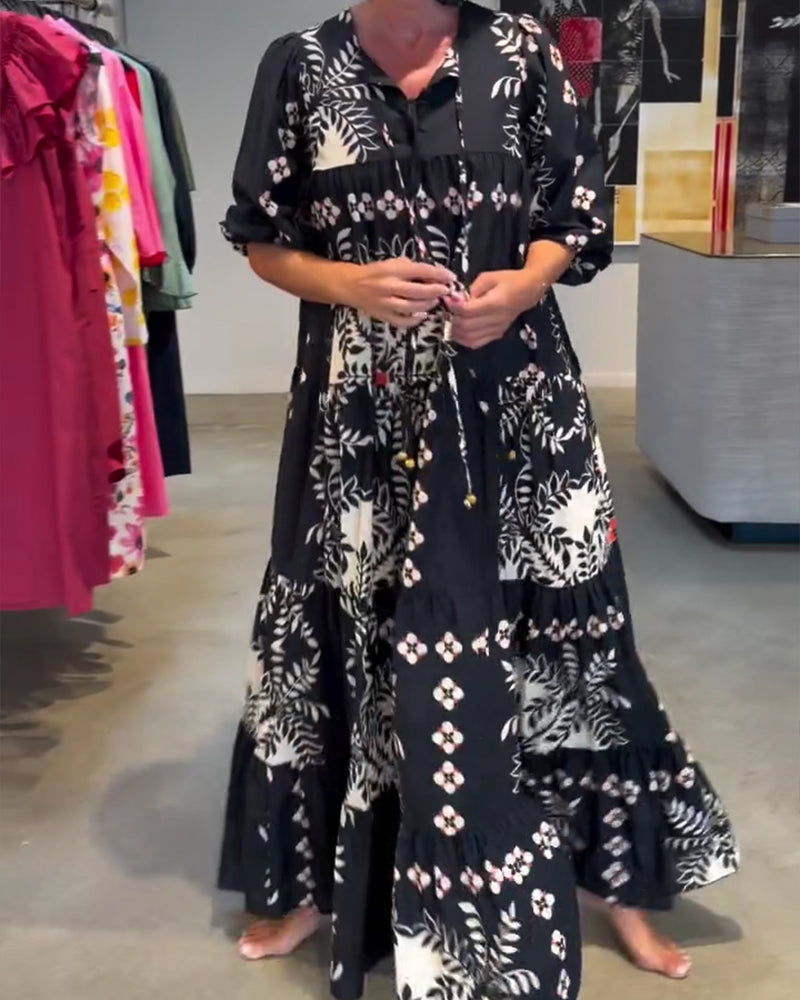 Robe Cravate Florale Jupe Ample Vacances Maxi
