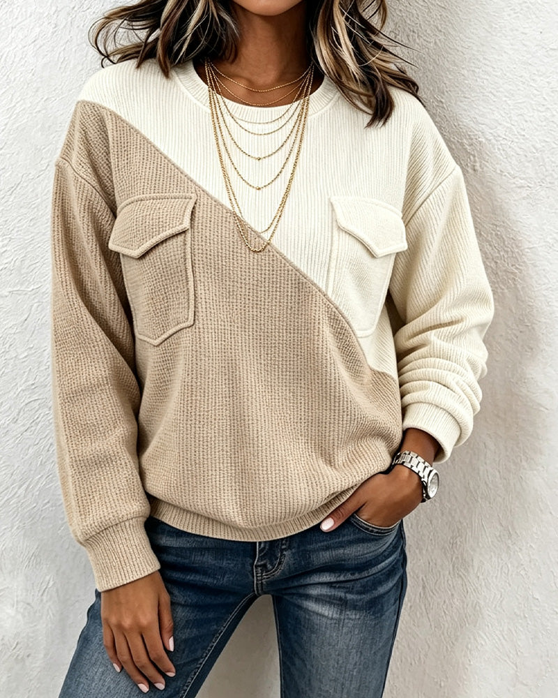 Sweatshirt Asymétrique Poche Décontracté Col Rond