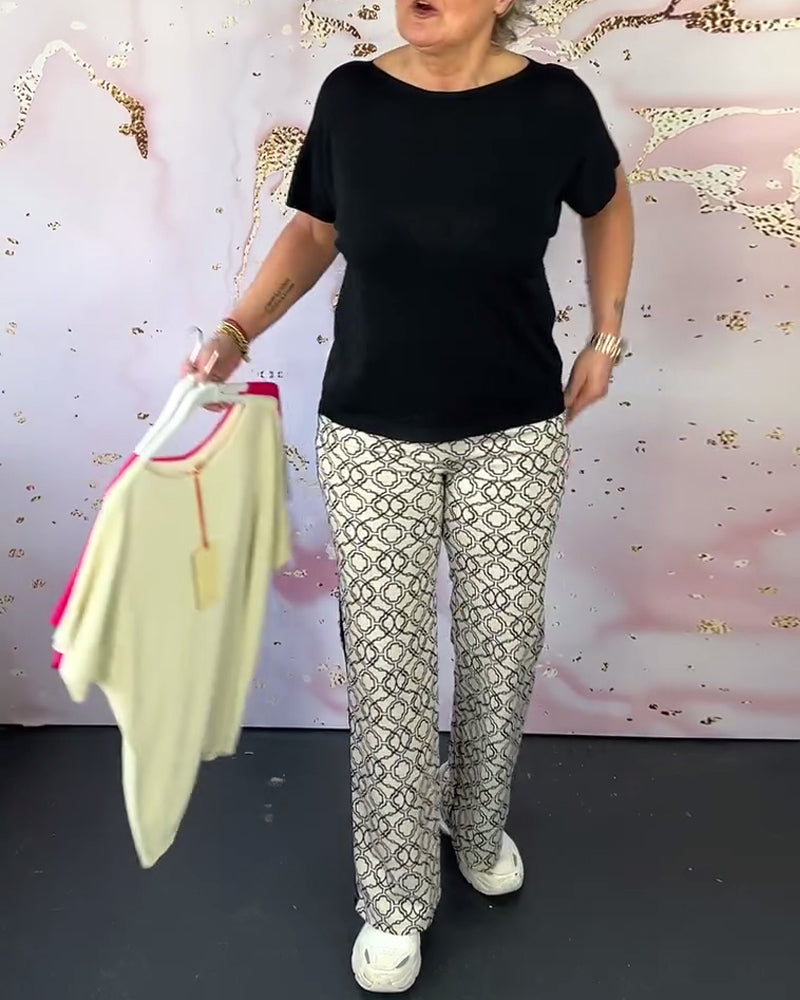 T-shirt décontracté à col rond de couleur unie