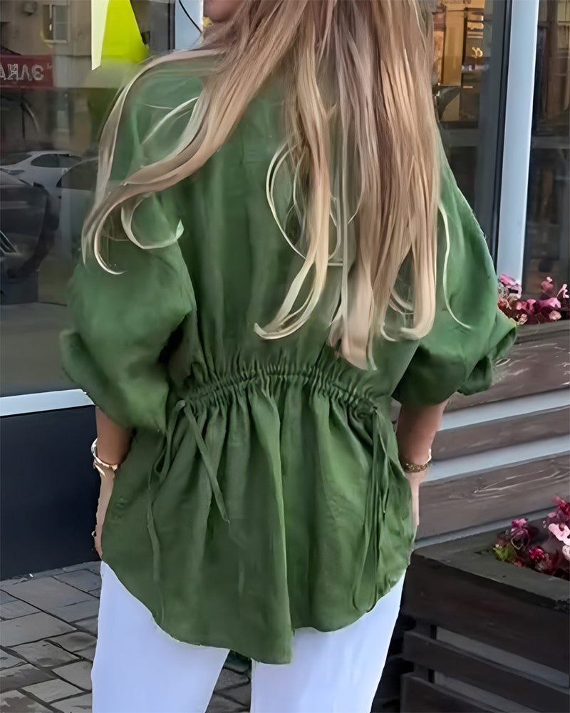 Blouse Taille Élastique Manche Lanterne