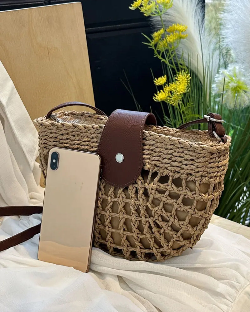 Sac Boho Forme Semi-Circulaire Creux Paille
