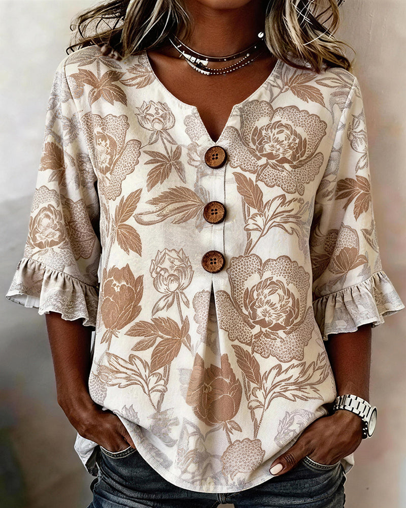 Blouse Imprimée Manchette Volantée
