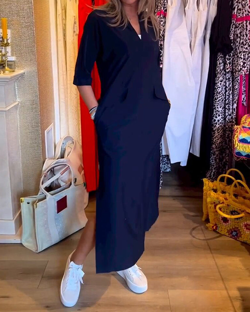 Robe à poches et col en v