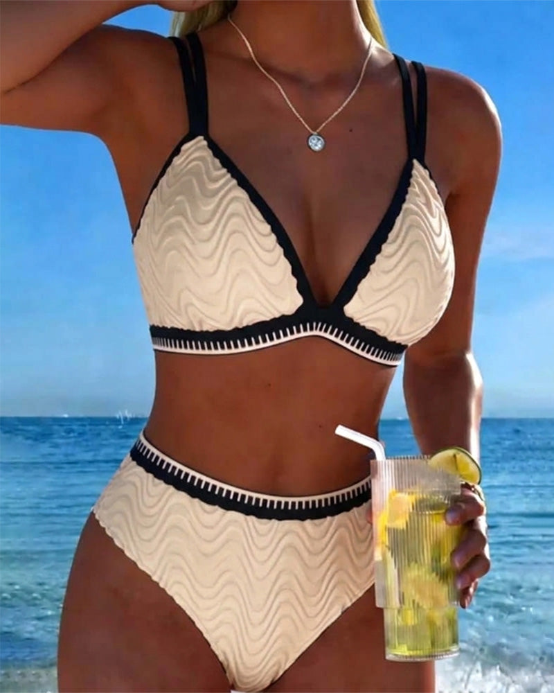 Bikini Bloc De Couleur Double Bretelle Texturé