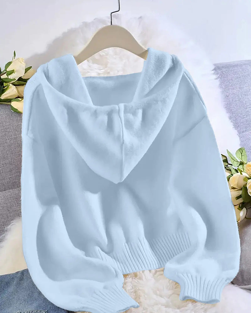 Pullover Court Col En V Capuche