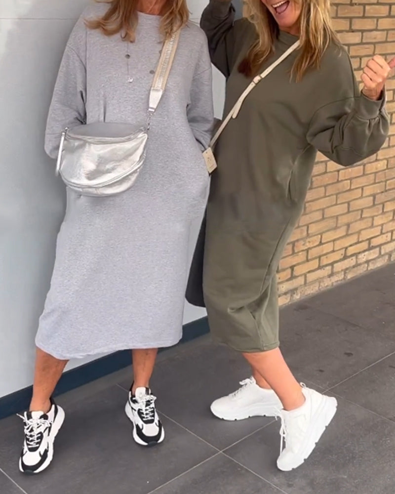 Robe unie col rond avec poches