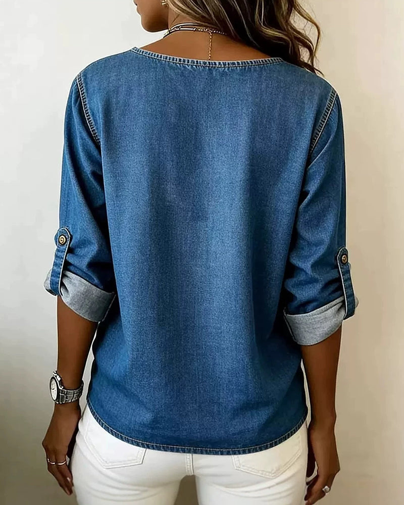 Blouse Col Rond Fente Latérale Bouton