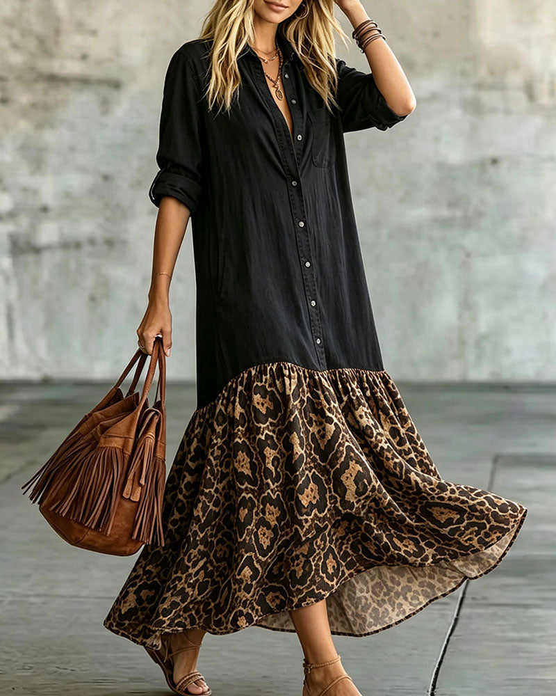 Robe Avec Revers Boutonné À Imprimé Léopard