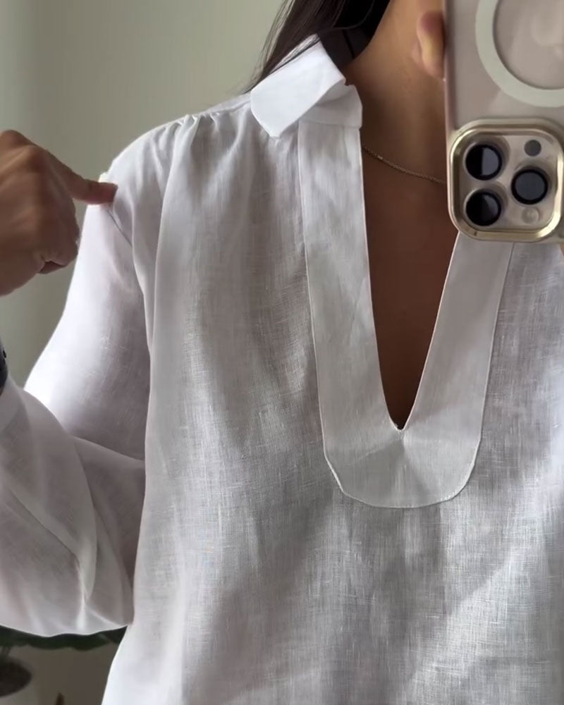 Blouse À Col En Coton-Lin