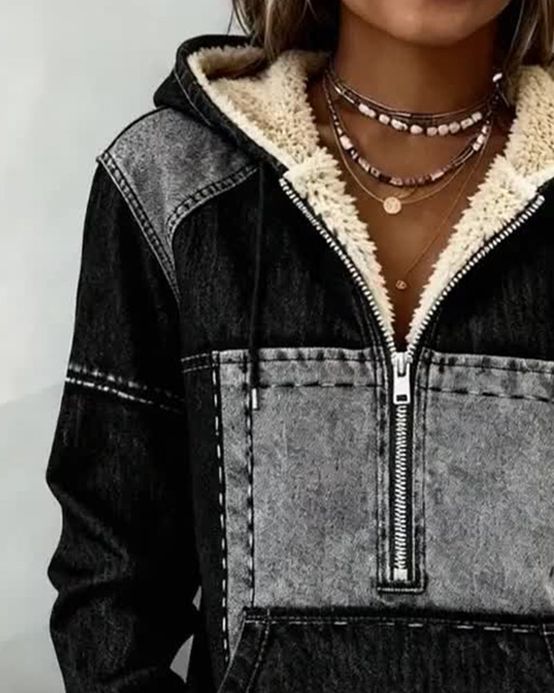 Sweat À Capuche Rétro Couleur Bloc Polaire