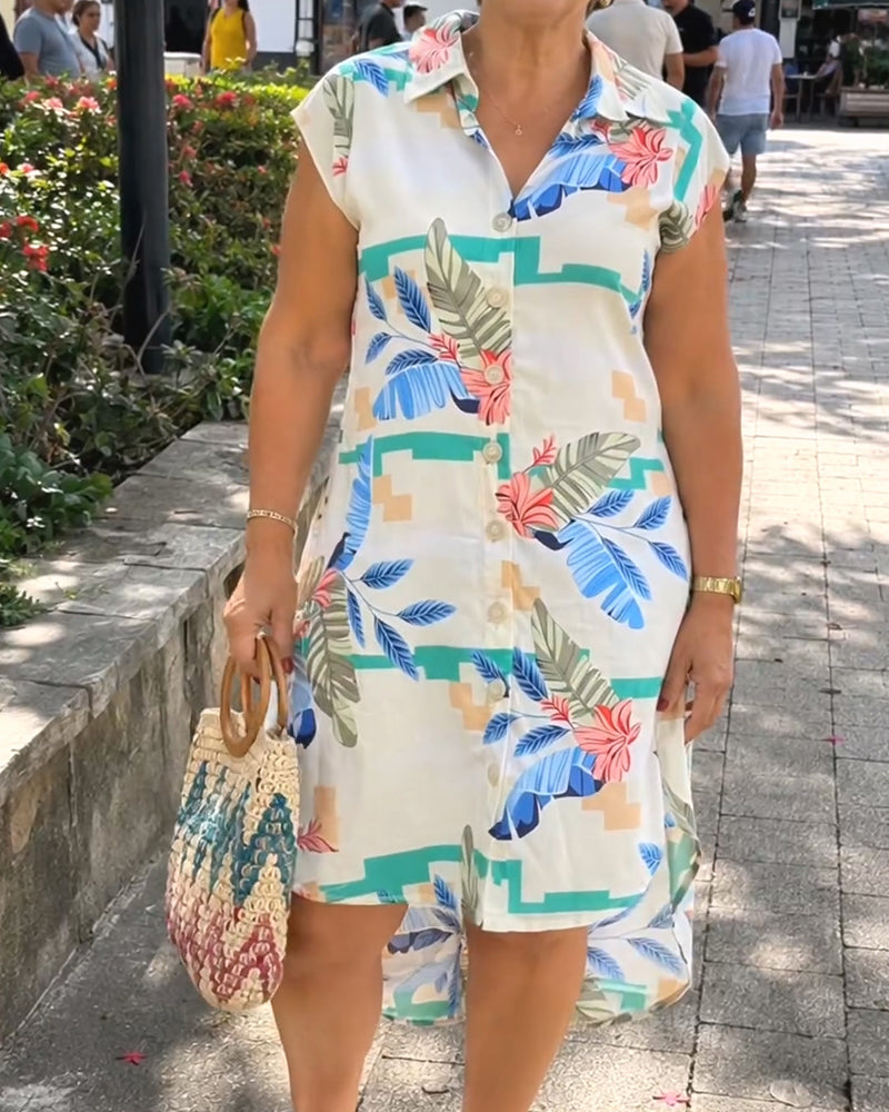 Robe Imprimé Feuille Revers Chemise