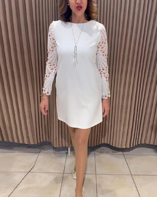 Robe Dentelle Manches Longues Col Rond