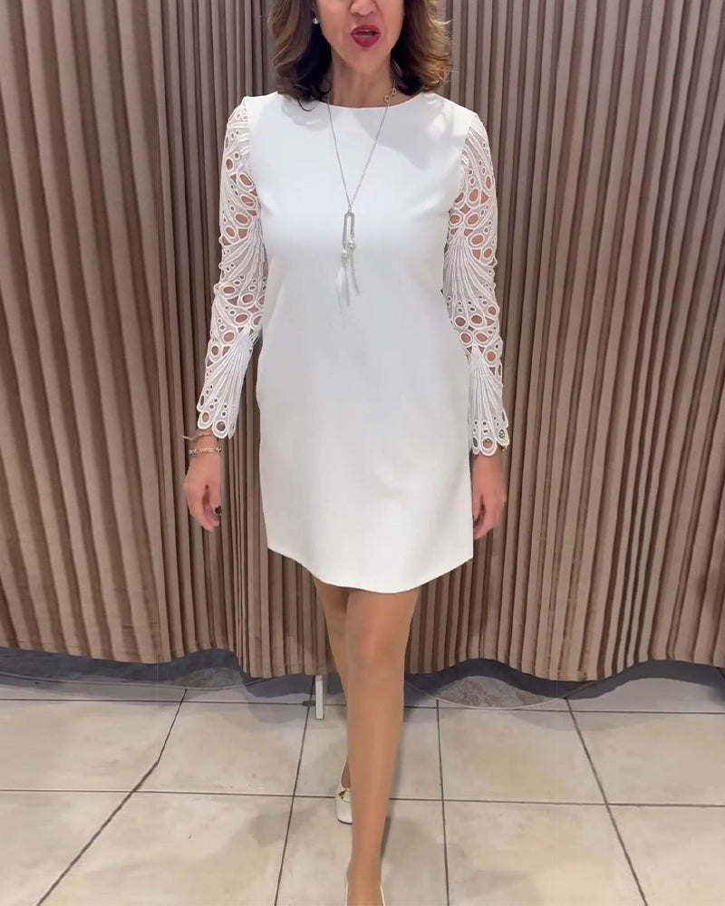 Robe Dentelle Manches Longues Col Rond