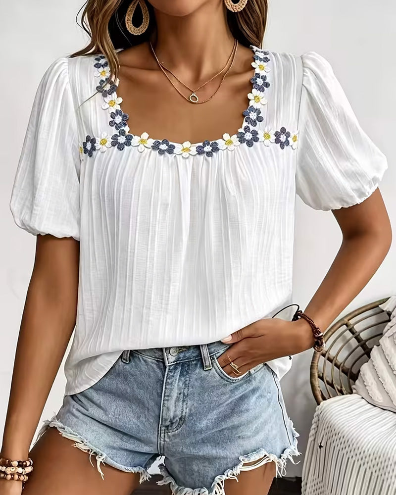 Blouse Col Carré Manches Bouffantes
