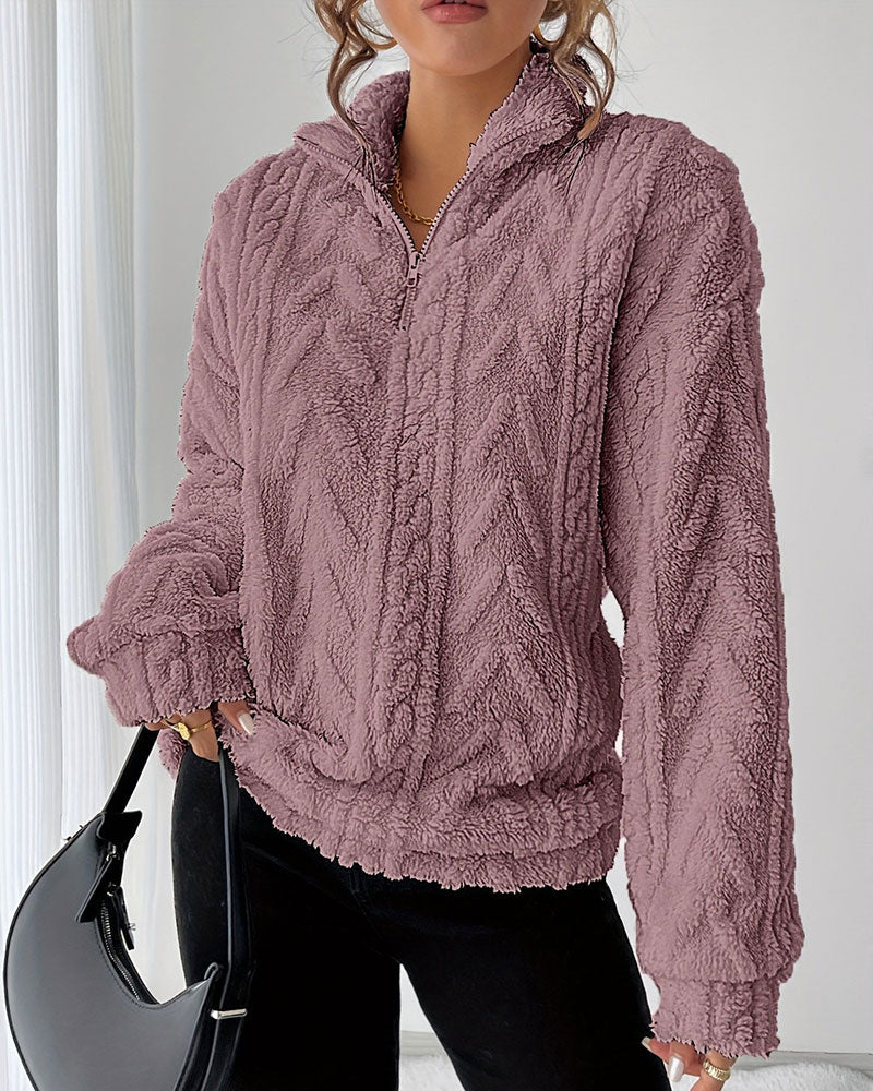Sweatshirt Double Face Polaire Demi Fermeture Éclair