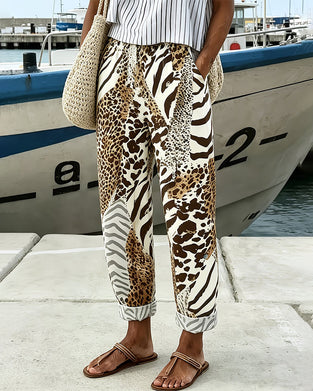 Pantalon Léopard Et Zèbre Imprimé Décontracté Long