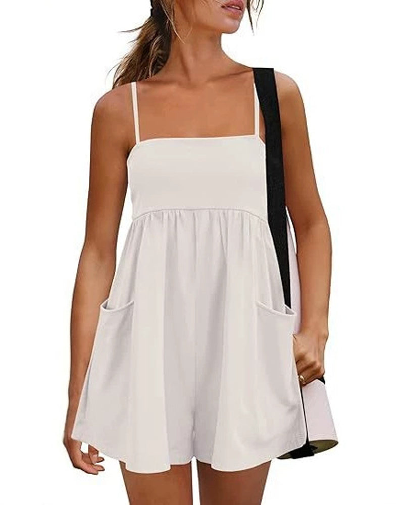 Jumpsuit Couleur Unie Bretelles Jambe Large