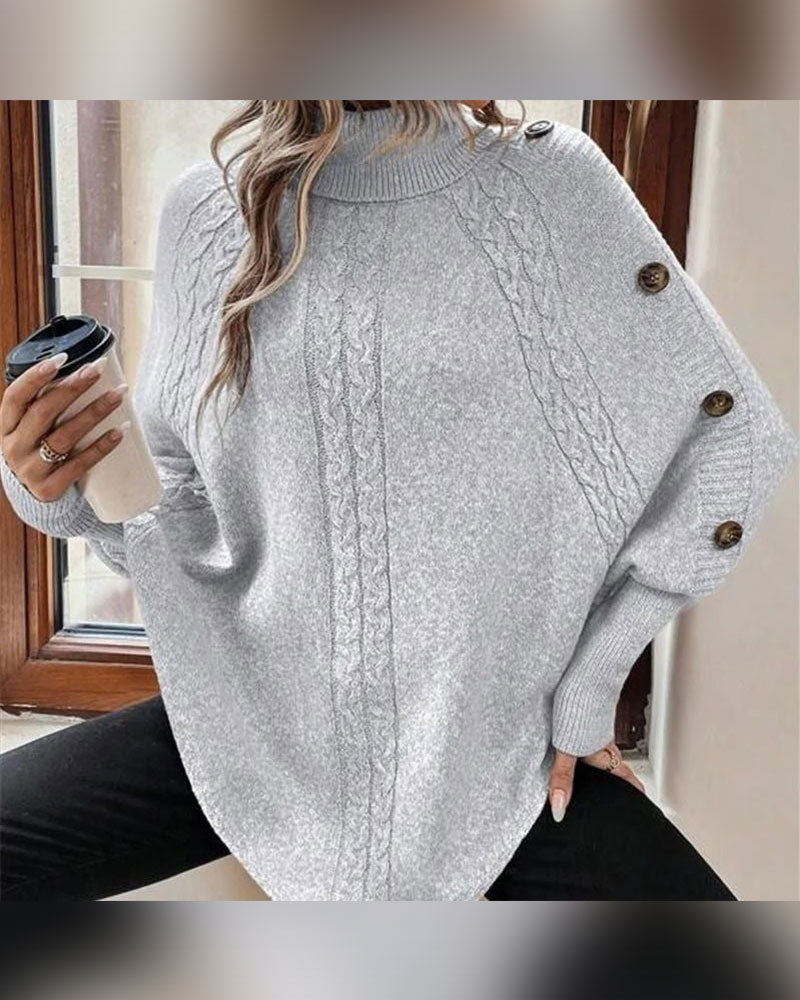 Pull Col Roulé Irrégulier Tresse Bouton