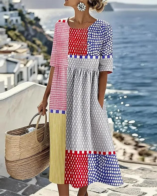 Robe Bloc De Couleur Géométrique À Pois