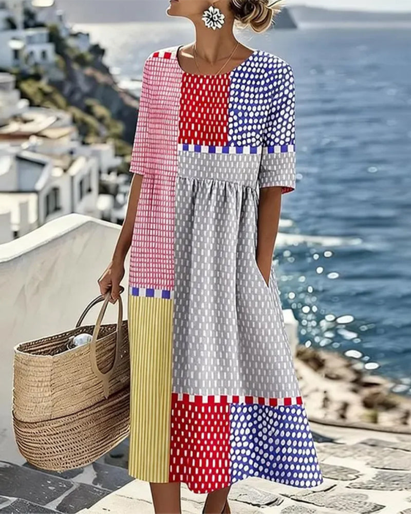 Robe Bloc De Couleur Géométrique À Pois