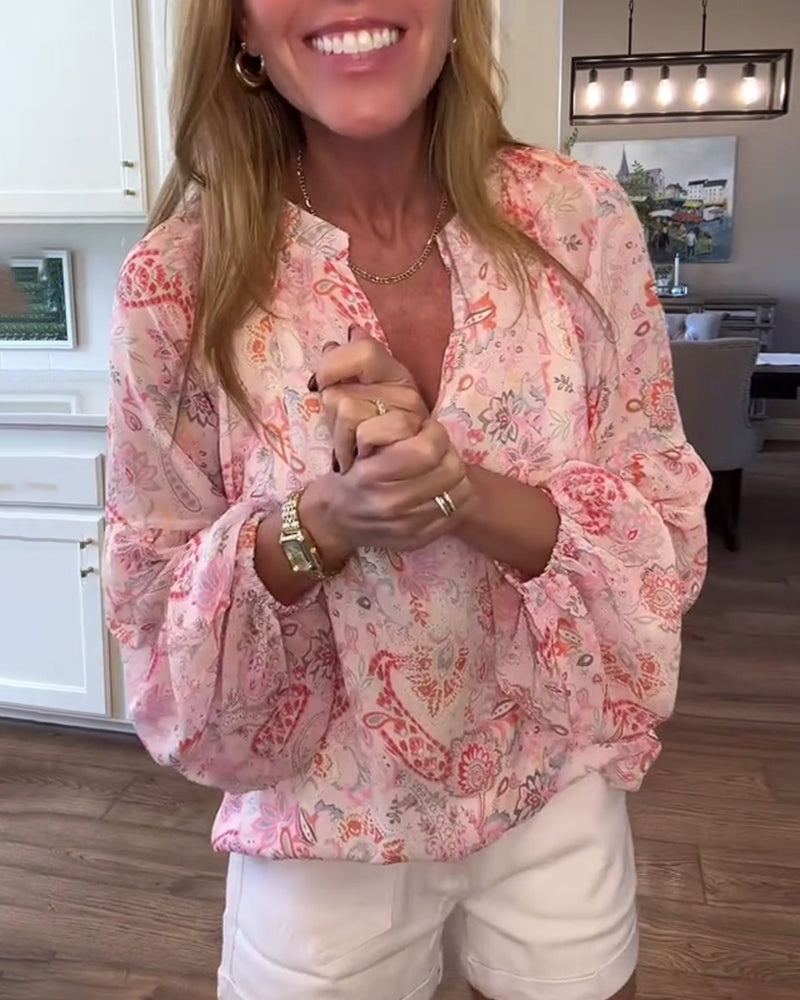 Blouse À Manches Ballon Et Imprimé Floral