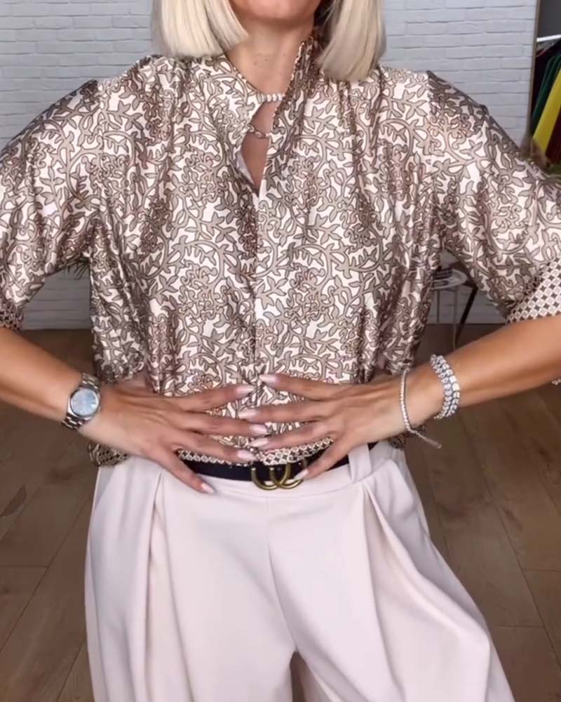 Blouse À Col Montant Et Satin Imprimé