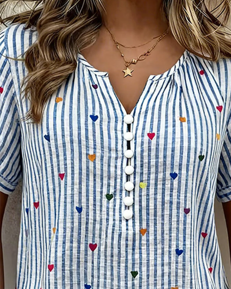 Blouse Manches Bouffantes Rayure Cœur