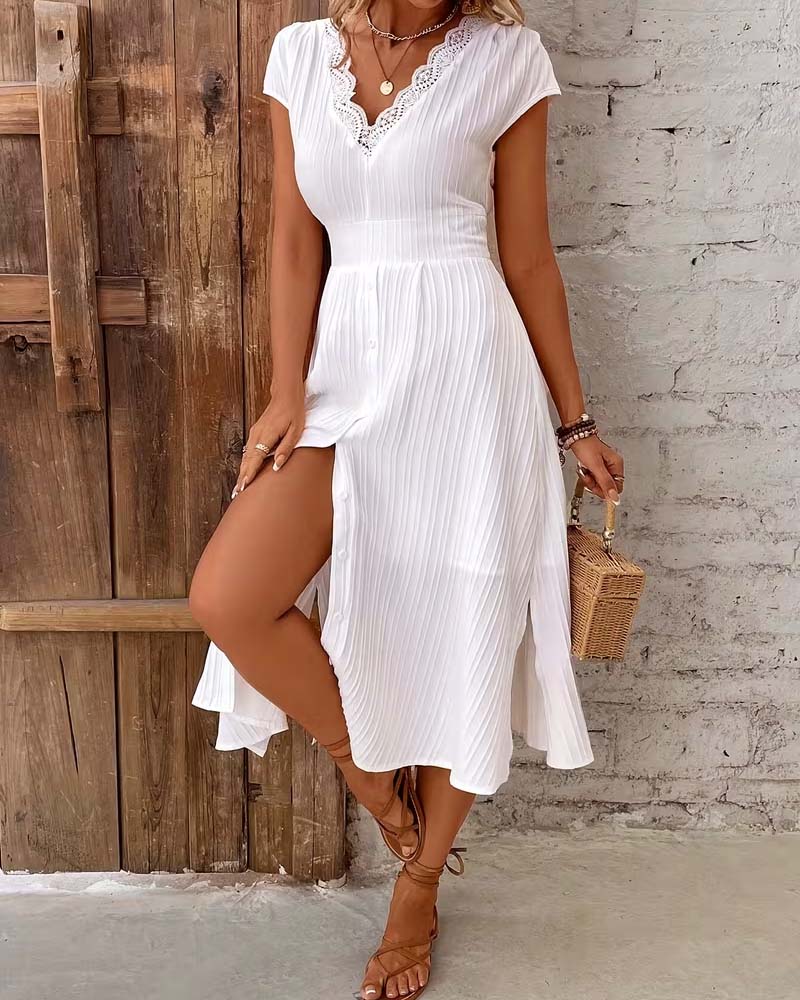 Robe Col V Bouton Fente