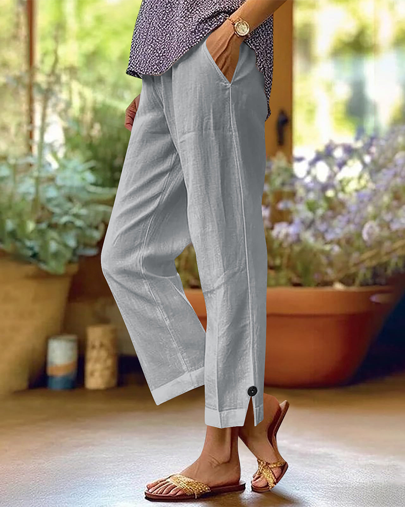 Pantalon Uni Jambe Droite Décontracté