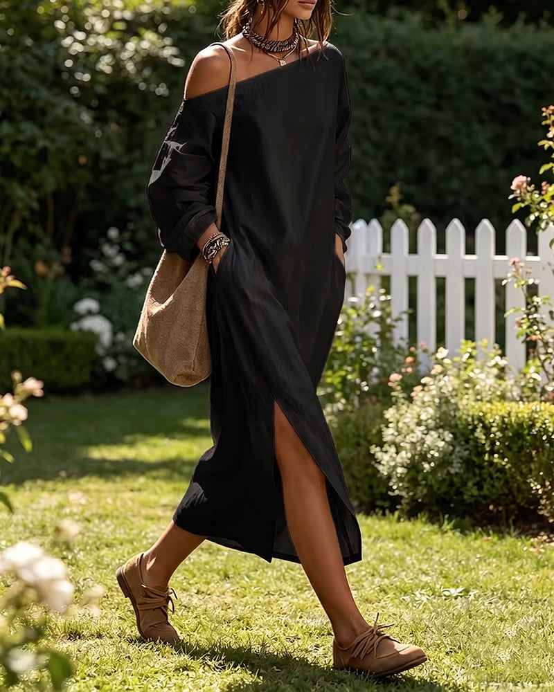 Robe Décontractée Une Épaule Avec Fente