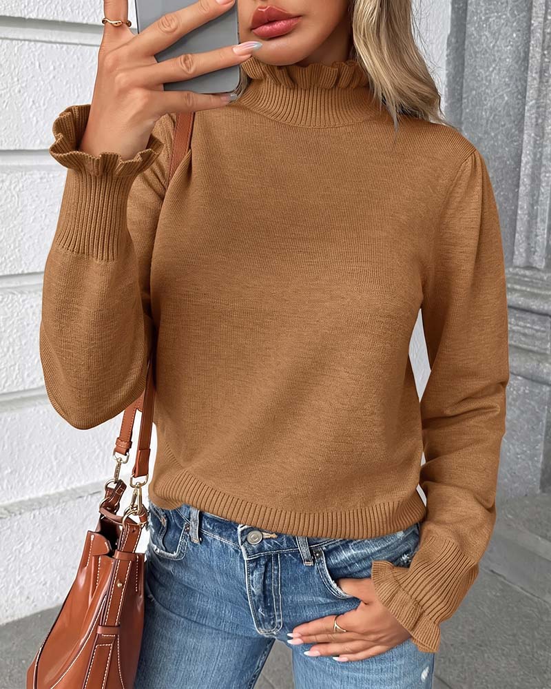 Pullover Col Roulé Dentelle Volant
