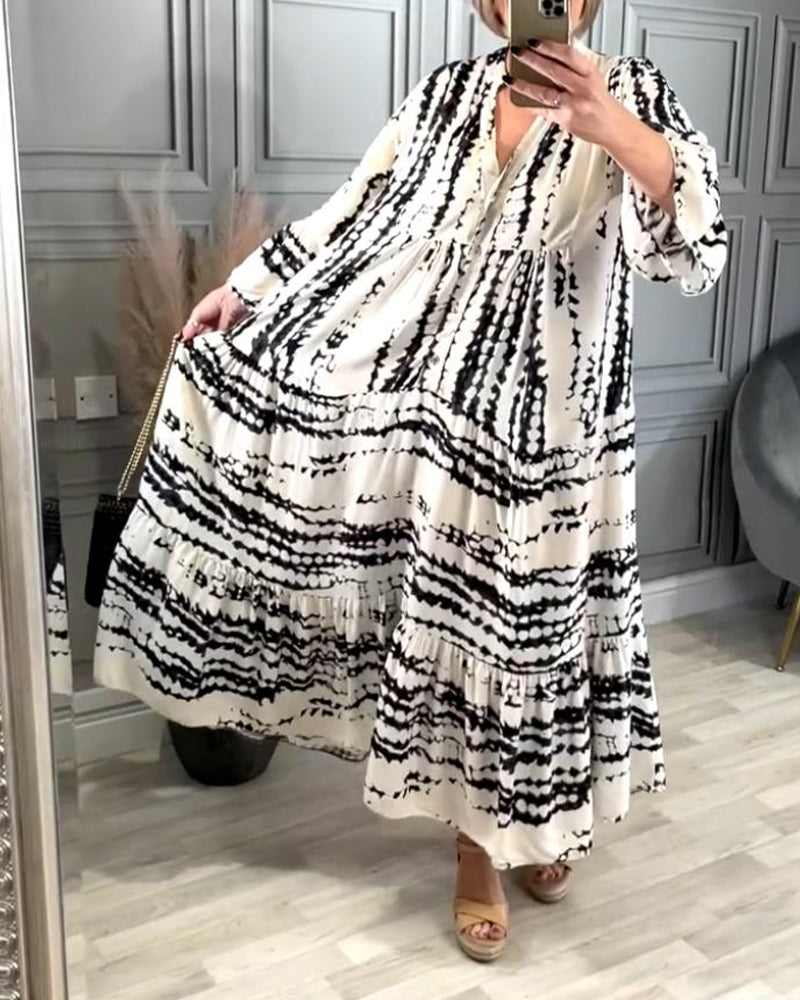 Robe décontractée à manches cloche et imprimé contrasté