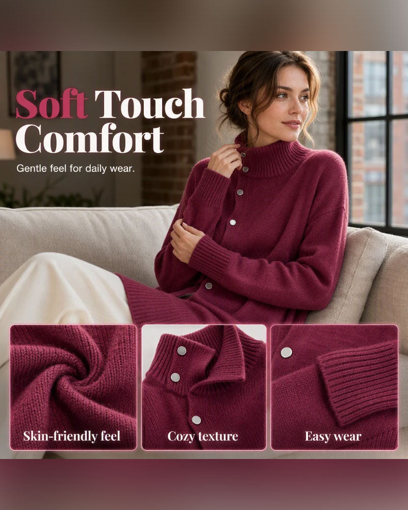 Cardigan Col Roulé Simple Boutonnage