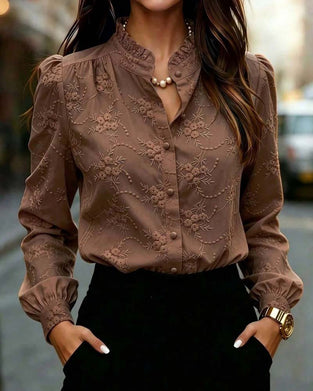 Blouse Manche Bouffante Col Mandarine